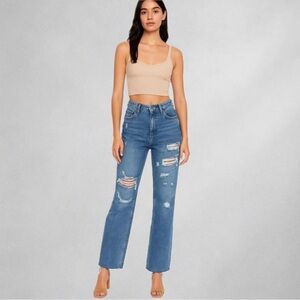ZARA Womens Jeans  4 Distressed Ripped Wide Leg Blue Streetwear Denim